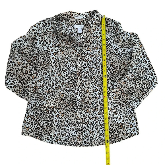 Chico’s Chic Leopard Print Blouse Shirt Long Sleeve Collar No-iron 8 Medium - Picture 9 of 13